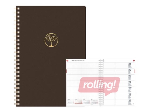 Dienasgrāmata Unika Spiral Cardboard, A5, tumši brūna