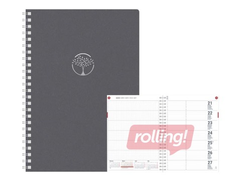 Dienasgrāmata Unika Spiral Cardboard, A5, tumši pelēka