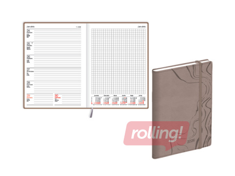 Dienasgrāmata Quadro, A5, mākslīgā āda Soft, brūna