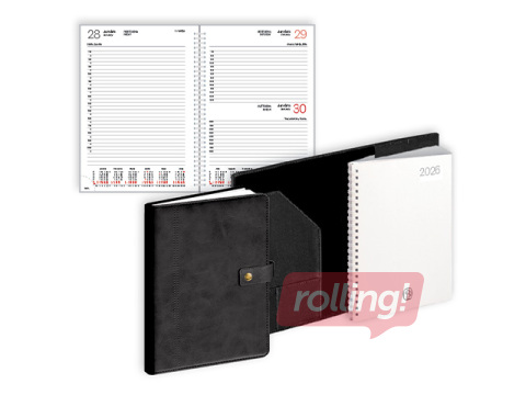 Dienasgrāmata Manager, A5, mākslīgā āda ar spirāli un pogu, melna