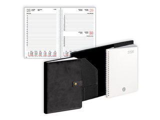 Dienasgrāmata Manager, A5, mākslīgā āda ar spirāli un pogu, melna