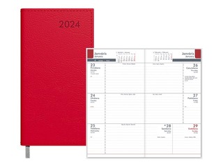 Pocket calendar Midi, faux leather, red