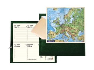 Pocket calendar Lady with cover , leather, green