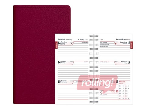 Kabatas kalendārs Mini, mākslīgā āda, bordo