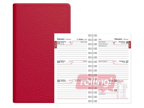 Kabatas kalendārs Mini, mākslīgā āda, sarkans