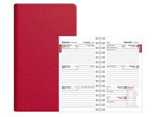 Kabatas kalendārs Mini, mākslīgā āda, sarkans