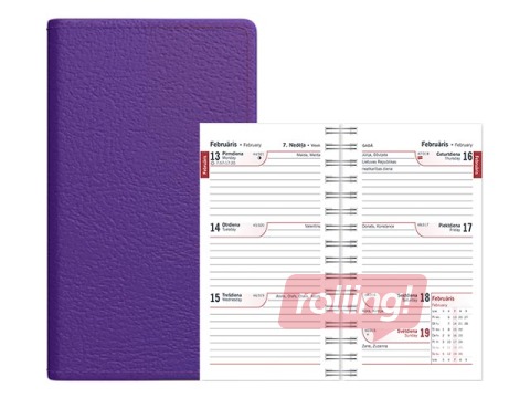 Kabatas kalendārs Mini, mākslīgā āda, ceriņkrāsas