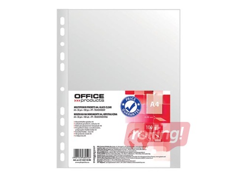 Кармашки для документов Office Products, A4, глянцевые, 30 мик., 100 шт..