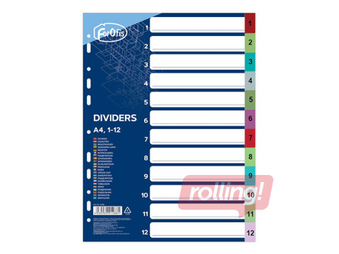 Dokumentu sadalītājs Forofis, A4, PP, 12 sadaļas, krāsains ar cipariem