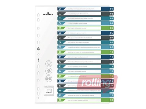 Dokumentu sadalītājs Durable1-20, A4+, PP, krāsains