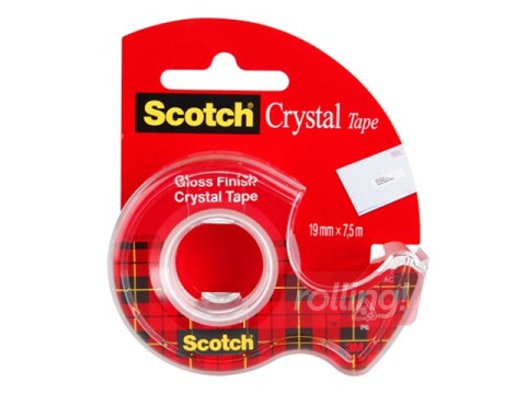 Līmlente ar turētāju 3M Scotch Crystal, 19mmx7.5m