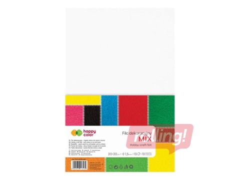 Filcs Happy Color 20x30 cm, 150g/m², dažādās krāsās, 10 loksnes