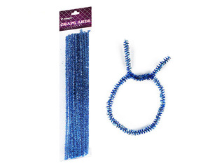 Chenille stems, 0.6 x 30cm, 15pcs., blue glitter