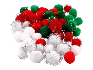 Bumbuļi (pompons), 15-20 mm, 48gb., sarkani, balti un zaļi