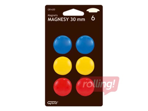 Magnēti apaļi Grand, 30 mm, 6 gab., dažādas krāsas