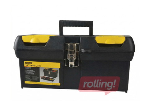 Instrumentu kaste ar metāla stiprinājumiem Stanley, melns ar dzeltenu