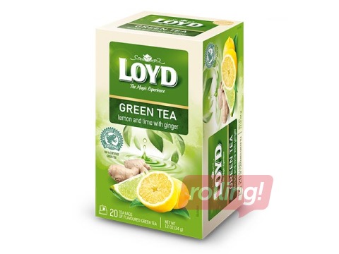 Tēja zaļā Loyd Lemon & Lime ar ingveru, 20x1,7g