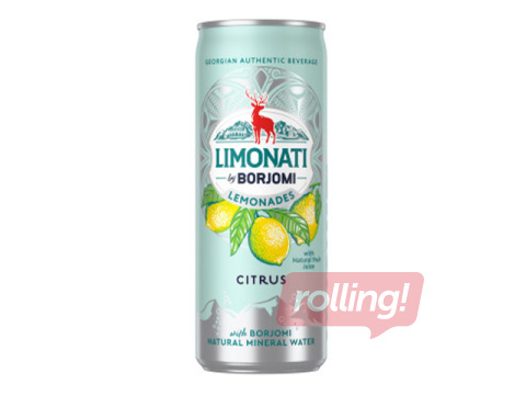 Gāzēts dzēriens Limonati by Borjomi ar citrusaugļiem, skārdene, 330ml 