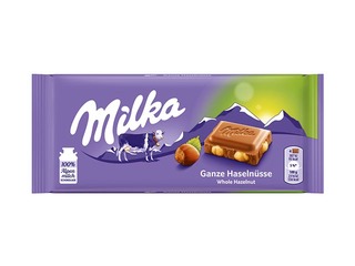 Šokolāde piena ar veseliem lazdu riekstiem Milka, 100 g