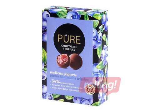 Piena šokolādes trifeles Pure Chocolate ar melleņu jogurta krēma pildījumu, 148 g