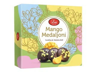 Tumšās šokolādes medaljoni ar mango pildījumu, Lāči, 100g