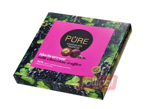 Piena šokolādes trifeļu izlase Pure Chocolate, ar upeņu krēma pildjumu un pūderi 16, 120g