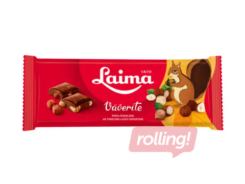 Piena šokolāde Laima, Vāverīte ar veseliem lazdu riekstiem, 190g