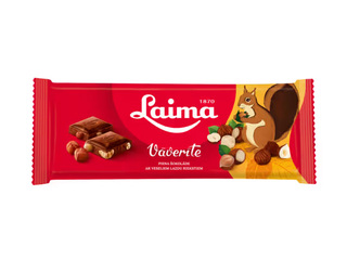 Piena šokolāde Laima, Vāverīte ar veseliem lazdu riekstiem, 190g