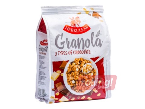 Musli Herkuless Granola Grauzdēts ar 3 veidu šokolādi, 350g