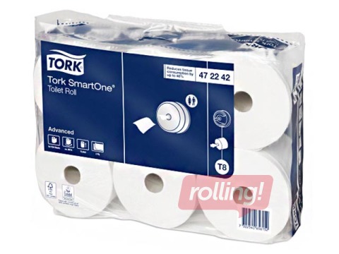 Tualetes papīrs Tork Smart One T8, 6 ruļļi, 2 slāņi, balts