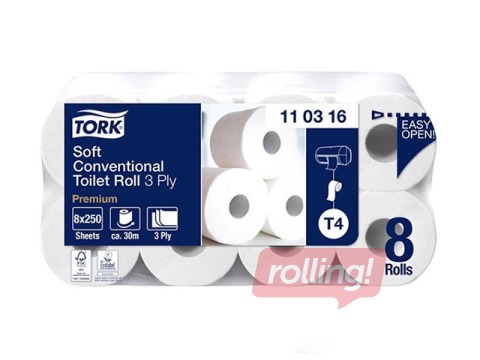 Tualetes papīrs Tork Premium T4, 8 ruļļi, 3 slāņi, balts