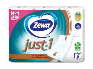 Tualetes papīrs, Zewa, Just1, 5 kārtas, 6 ruļļi