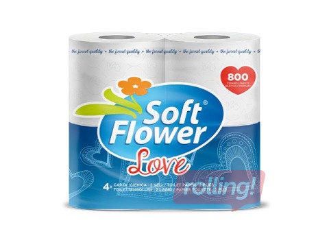 Tualetes papīrs Love Soft Flower, 2 slāņi, balts, 4 ruļļi
