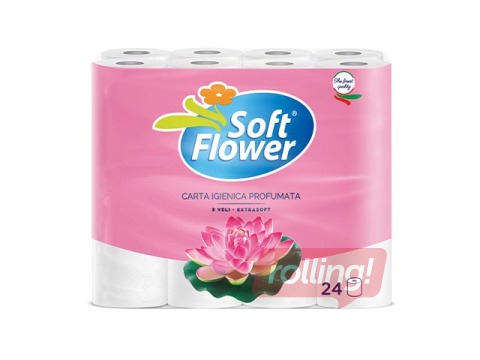 Tualetes papīrs Soft Flower, 3 slāņi, balts, 24 ruļļi