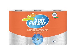 Tualetes papīrs Soft Flower parfimēts, 4 slāņi, balts, 6 ruļļi