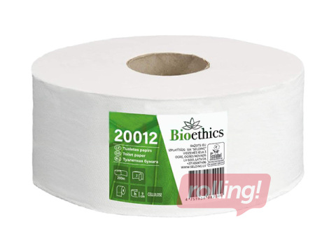 Tualetes papīrs Bioethics, 2 slāņi, balts, 200m, 12 ruļļi
