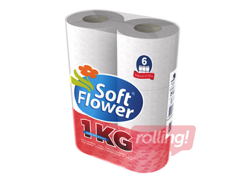 Tualetes papīrs SoftFlower 1kg, 3 slāņi, balts, 6 ruļļi