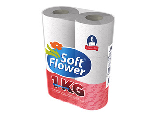 Tualetes papīrs SoftFlower 1kg, 3 slāņi, balts, 6 ruļļi