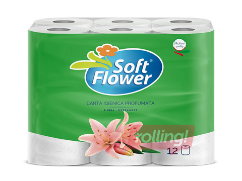 Tualetes papīrs SoftFlower parfimēts, 3 slāņi, balts, 12 ruļļi