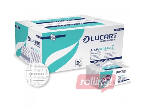 Ātri šķīstoši papīra dvieļi loksnēs LUCART AquaStream Z, šaurie 9.5 cm, 1 pac., 2 slāņi, balti