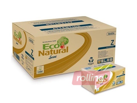 Papīra dvieļi loksnēs Lucart  Eco Natural Z, šaurie, 18 pac., 2 slāņi, brūni