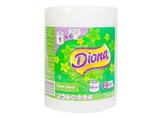 Papīra dvielis Diona, 60m, 1 rullis, 2 slāņi, balts