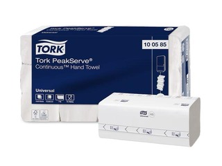 Papīra dvieļi loksnēs Tork Universal, PeakServe Continuous, H5, 1 slānis, 410 loksn., 12 pac., balti