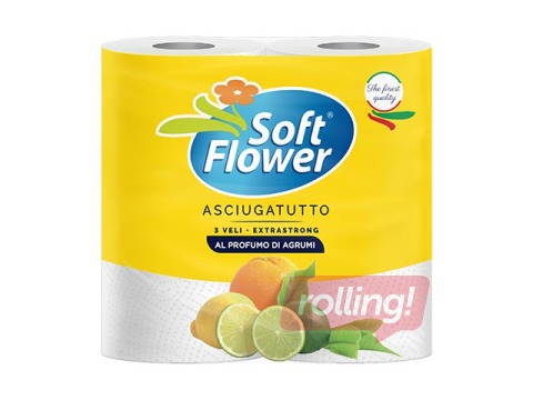 Papīra dvieļi Soft Flower parfimēts, 2 ruļļi, 3 slāņu, 140 loksnes