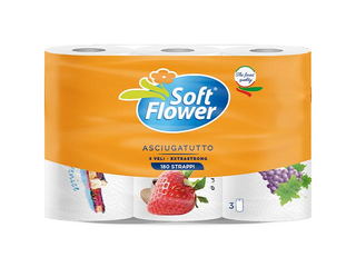 Papīra dvieļi Soft Flower, 3 ruļļi, 3 slāņu, 150 loksnes