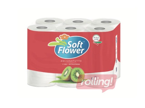 Papīra dvieļi Soft Flower, 6 ruļļi, 2 slāņu, 600 loksnes