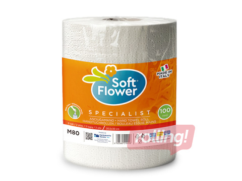 Industriālais papīrs Soft Flower balts, 1 rullis, 2 slāņu, 333 loksnes