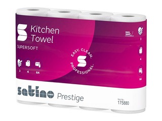 Papīra dvielis Satino Prestige, 4 ruļļi, 3 slāņi, balti