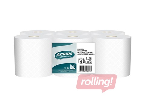 Papīra dvieļi ruļļos Amoos Centerfeed, M2, 2 slāņi, 6 ruļļi, 90m