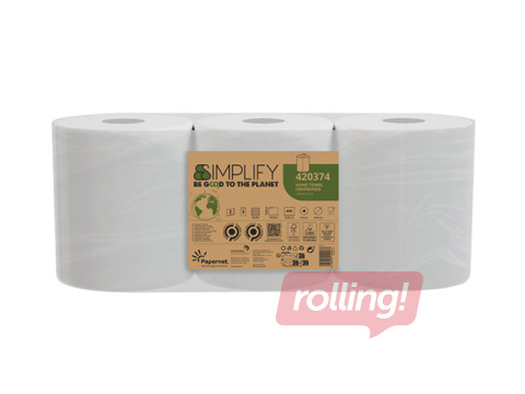 Papīra dvieļi ruļļos Papernet Simplify Centerfeed, M2, 2 slāņi, 90m, 3 ruļļi